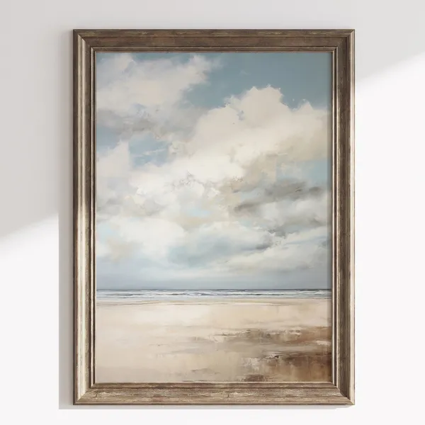 Vintage Dark Ocean Print, Moody Coastal Landscape