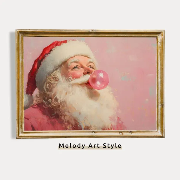 Pink Santa Claus Bubble Gum Christmas Art Print