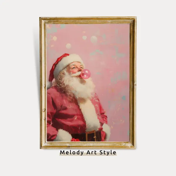 Pink Santa Bubble Gum Christmas Poster Print