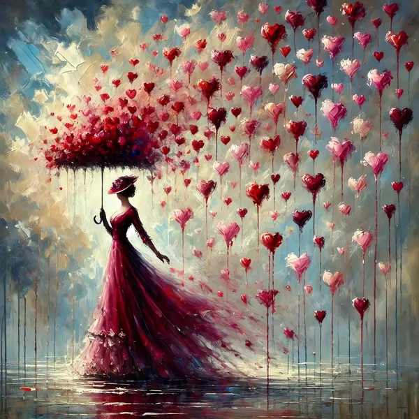 Vintage Valentine Woman With Umbrella, Impressionist Art Print