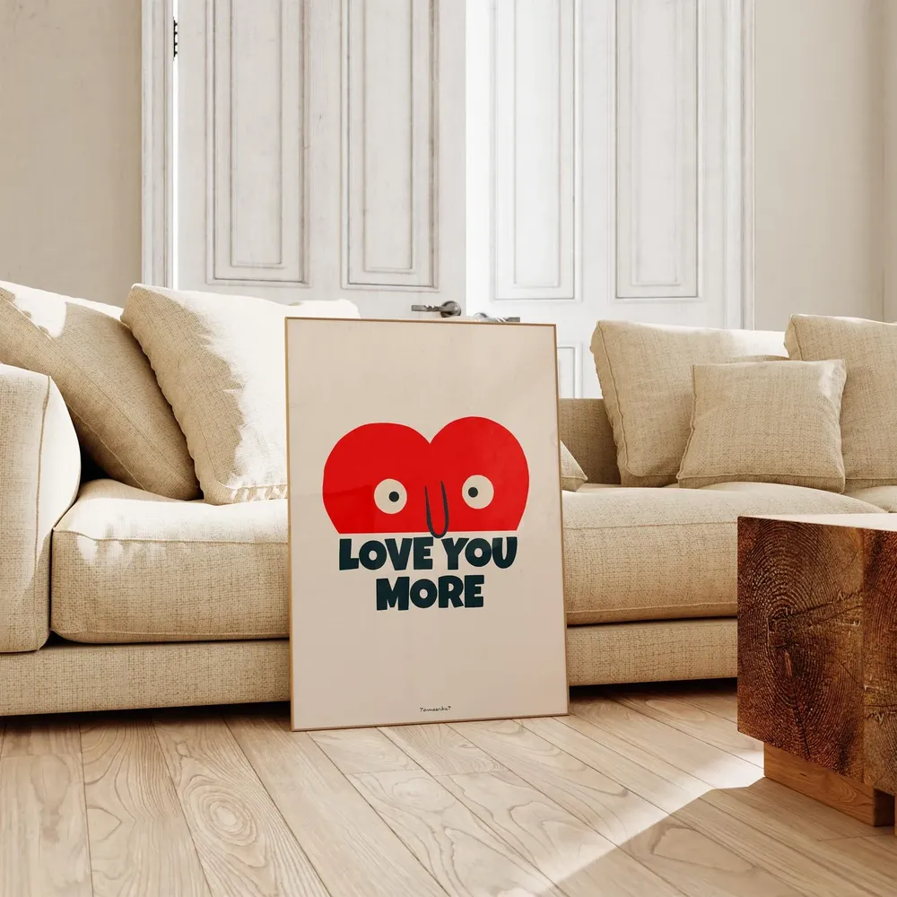 Love You More Retro Heart Art Print - Image 2