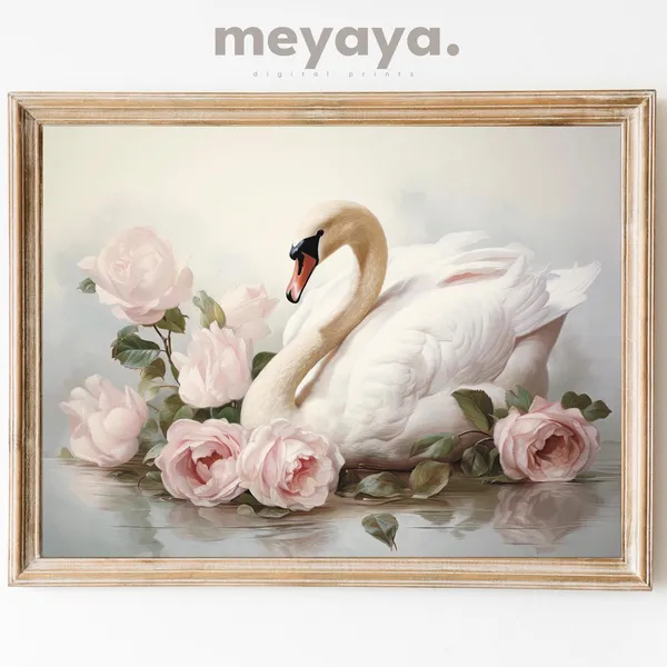 White Swan Romantic Valentine's Day Art Print