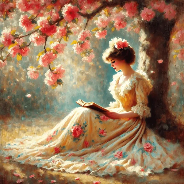 Vintage Impressionist Woman Art Print, Book Lover Nook