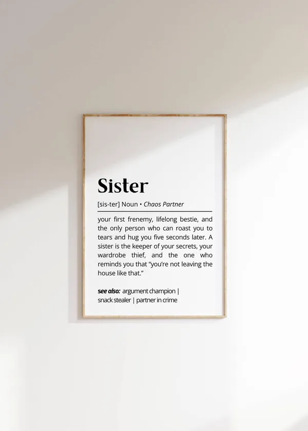 Sister Definition Personalized Typography Art Print