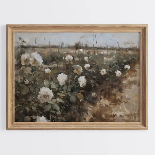 Vintage Moody Landscape Wildflower Art Print