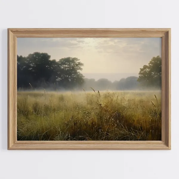 Green Countryside Landscape Art Print, Vintage Rustic
