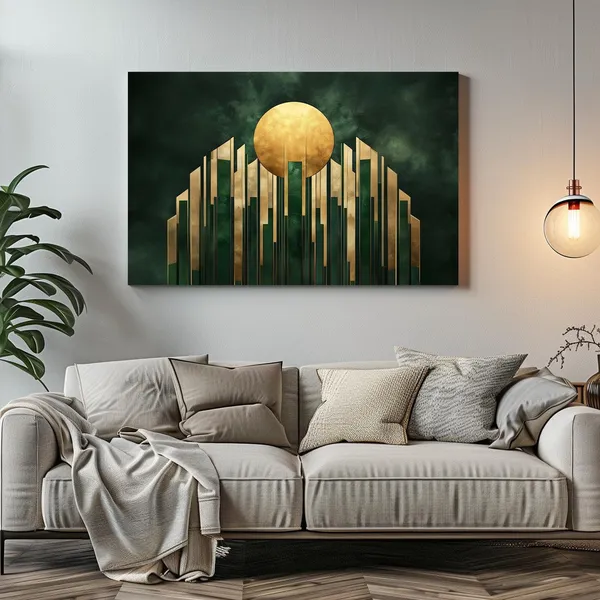 Art Deco 1920s Green and Gold Geometric Print