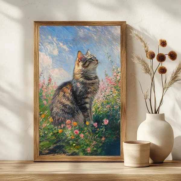 Cat Garden, Monet-Inspired Art Print for Living Rooms