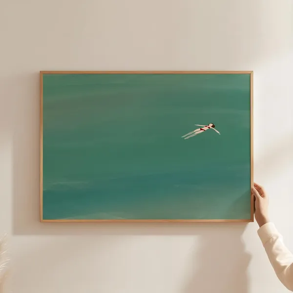 Girl Floating In Pool Horizontal Wall Art Print