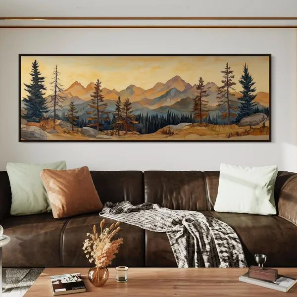 Golden Sky Over Mountain Panorama, Rustic Landscape Print