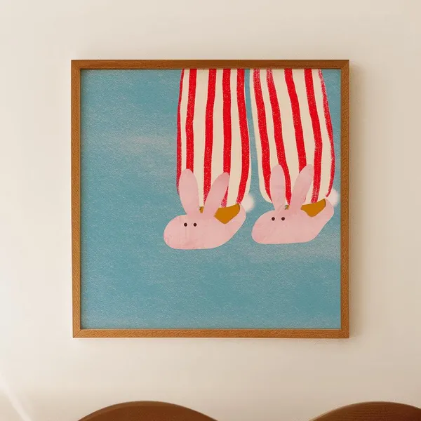 Midnight Snack Bunny Slippers Stripe Art Print