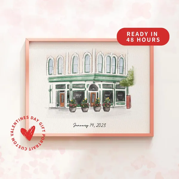 Our First Date Venue Portrait, Watercolor Art Print