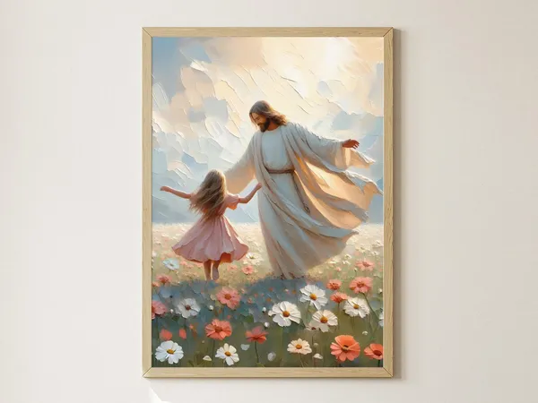 Jesus And Girl Dancing, Modern Christian Art Print