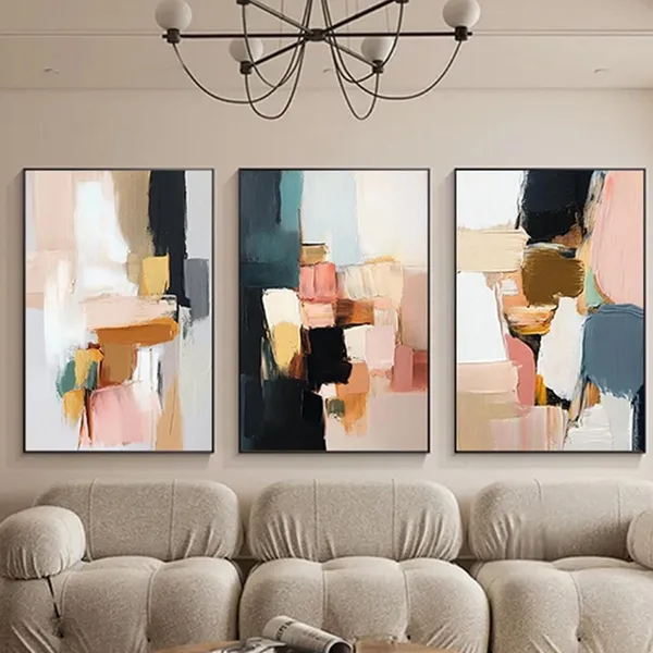 3 Pieces Pink Abstract Painting, Wabi Sabi Christmas Art Print
