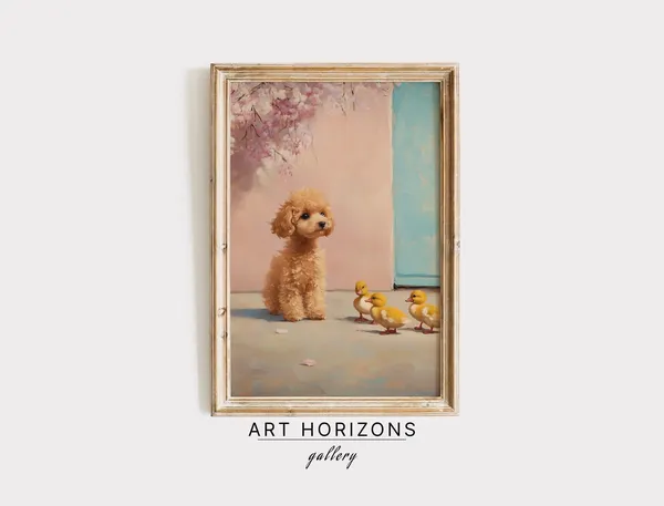 Pastel Puppy Dog And Ducks Country Scenery Art Print