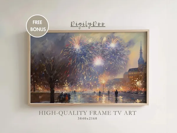 Happy New Year 2025 Vintage Fireworks Travel Poster
