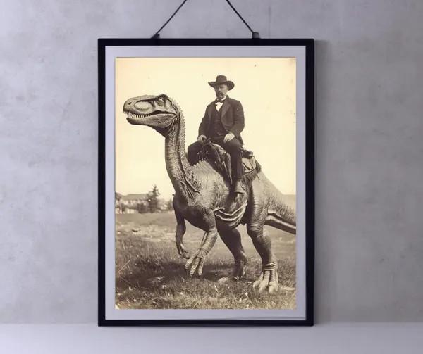 Dinosaur Cowboy Vintage Gothic Western Art Print