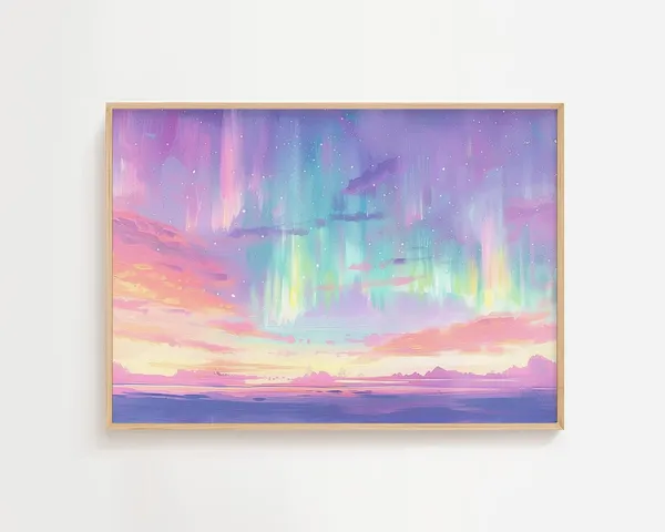 Northern Lights Painting, Pastel Watercolor Art Print