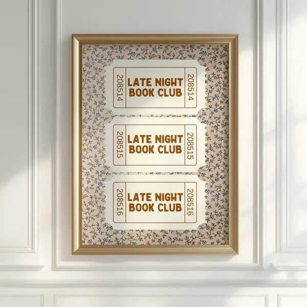 Late Night Book Club Vintage Ticket Art Print, Reading Nook
