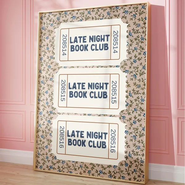 Vintage Book Club Poster, Reading Nook Decor