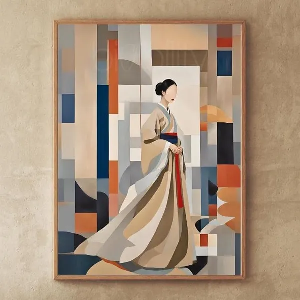 Korean Hanbok Abstract Painting, Neutral Decor Art Print