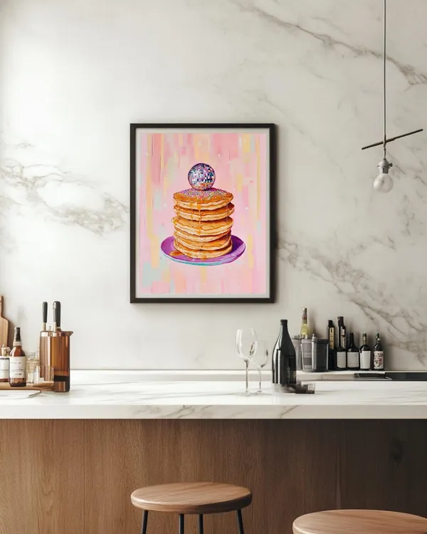 Disco Ball And Pancake Print, Glam Food Art