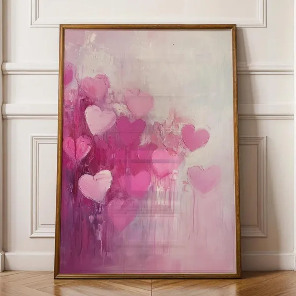 Pink Heart Valentine Wall Art, Modern Heart Art Print