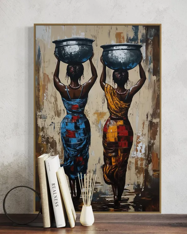 African Women Abstract Art Print, Rustic Ethnic Style