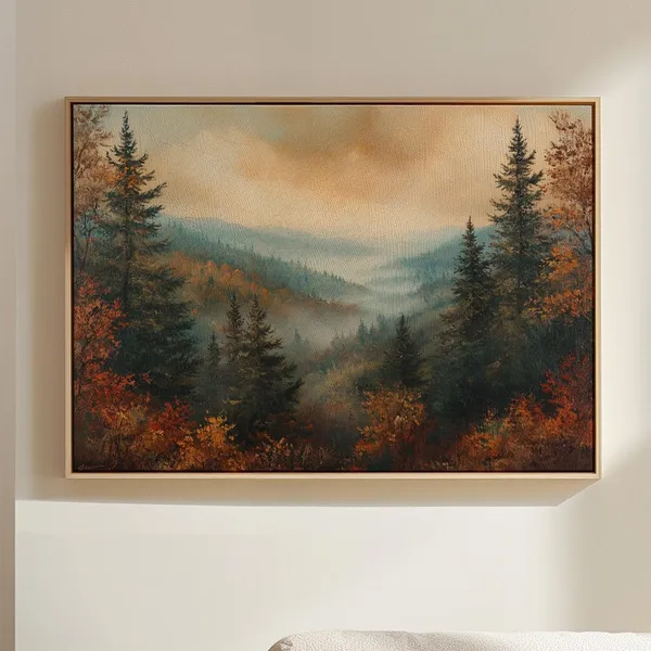 Misty Autumn Mountain Landscape, Art Print