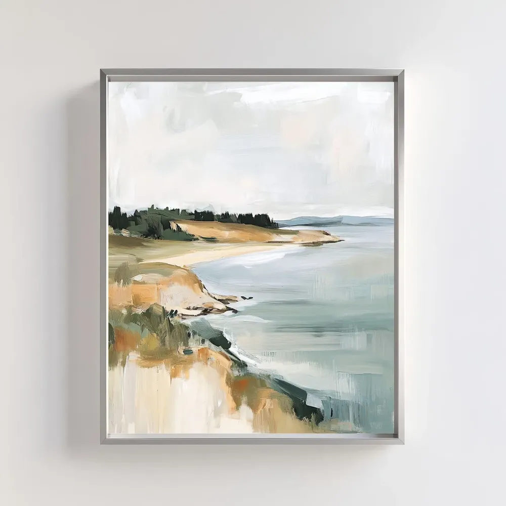 Vintage Beach Shoreline Art Print, Pastel Coastal