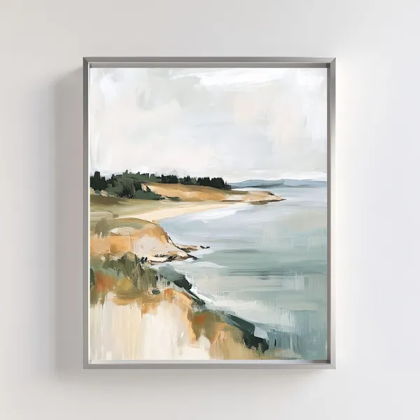 Vintage Beach Shoreline Art Print, Pastel Coastal