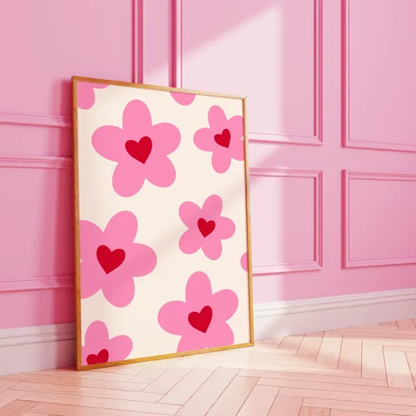 Heart Flowers Funky Valentines Art Print