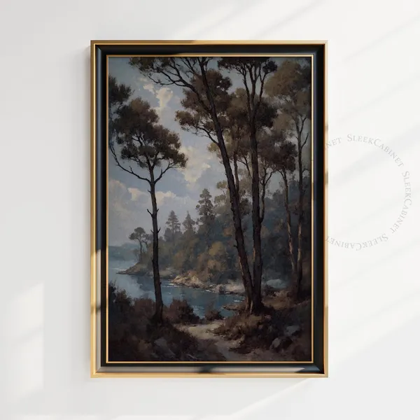 Coastal Forest Landscape Vintage Style Art Print