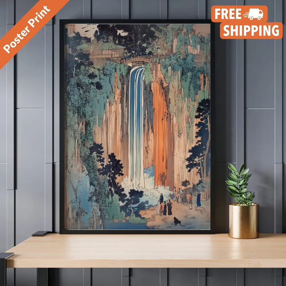 Hokusai Ukiyo-E Japanese Waterfall Poster Print