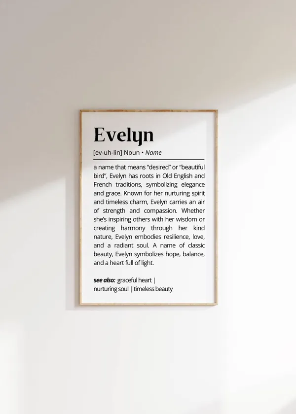 Evelyn Name Meaning Personalized Minimalist Art Print