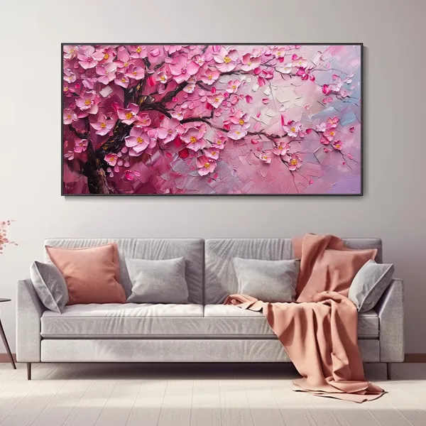 Pink Cherry Blossom Bloom, Oil Painting Art Print