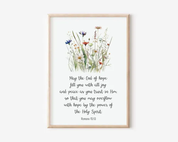 Romans 15:13 Bible Verse Watercolor Floral Art Print