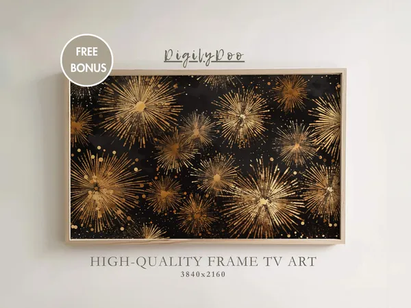 Happy New Year 2025 Vintage Fireworks Art Print