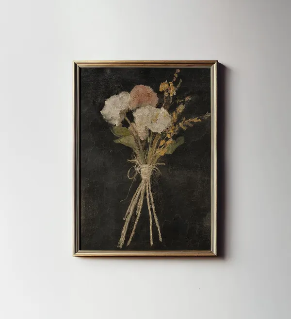 Rustic Wild Flower Painting, Dark Botanical Wall Art Print
