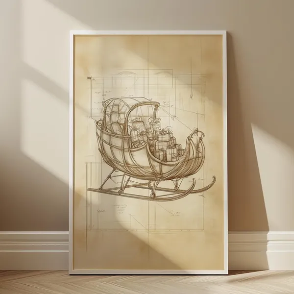 Vintage Sleigh Sketch Christmas Art Print