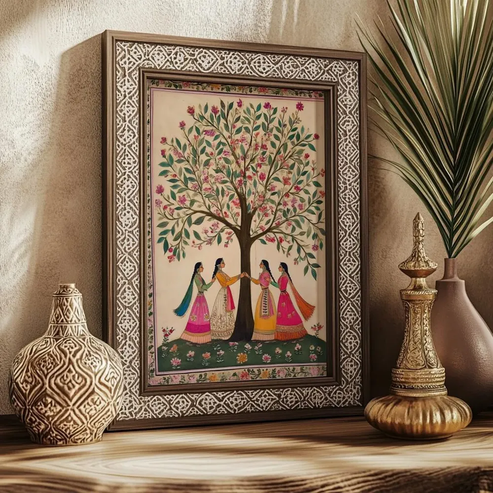 Mughal Folk Tree Women Floral Art Print - Image 3