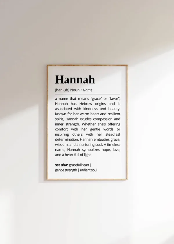 Hannah Name Definition Personalized Typography Art Print