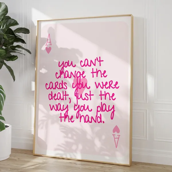 Pink Playing Card Quote Print, Retro Preppy Decor