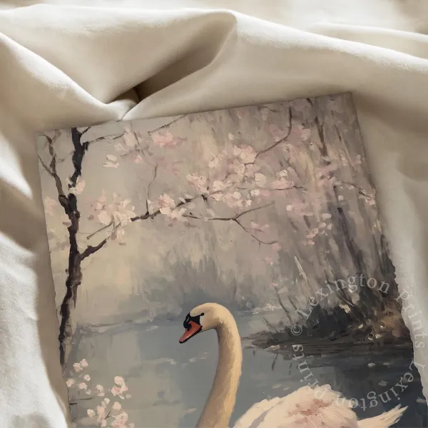 Moody White Swan Vintage Art Print, Farmhouse Decor