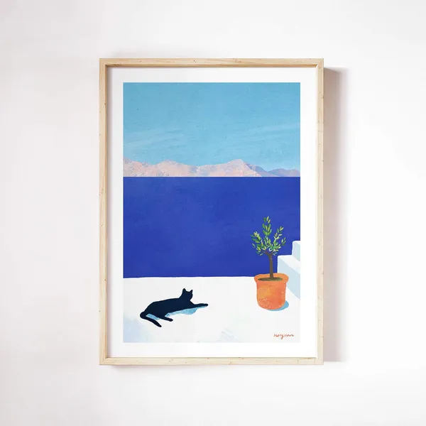 Henry Rivers Black Cat, Greek Villa Travel Poster