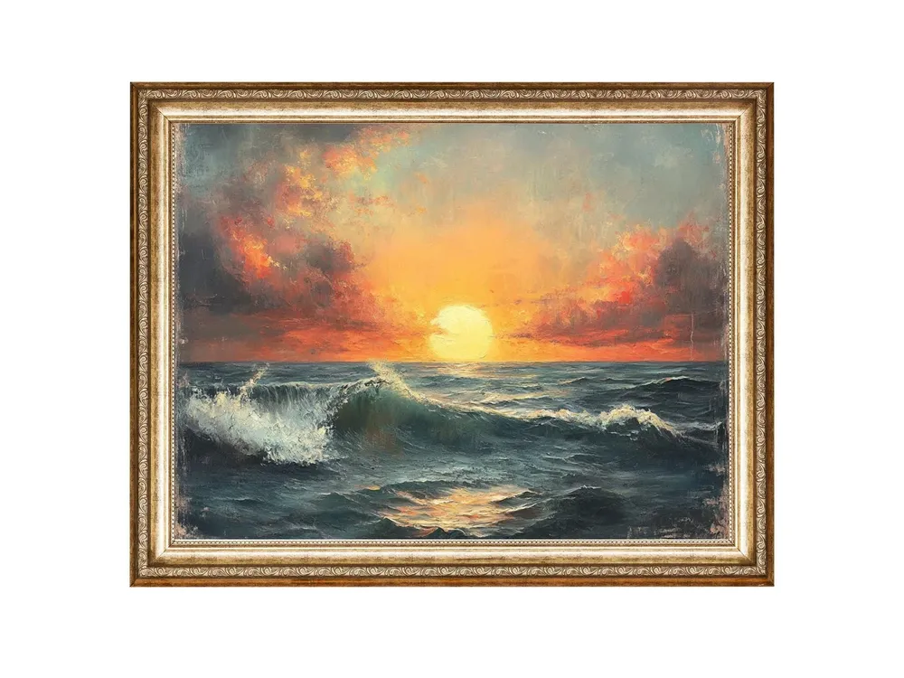 Ocean Waves, Vintage Nautical Oil-Painting Art Print