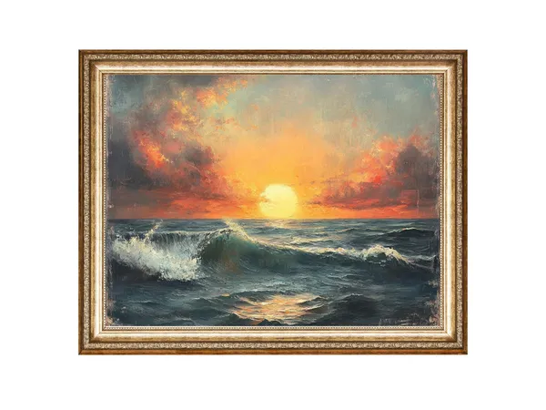 Ocean Waves, Vintage Nautical Oil-Painting Art Print