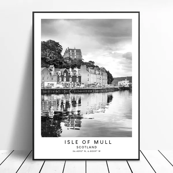 Isle Of Mull, Black And White Minimalist Travel Poster