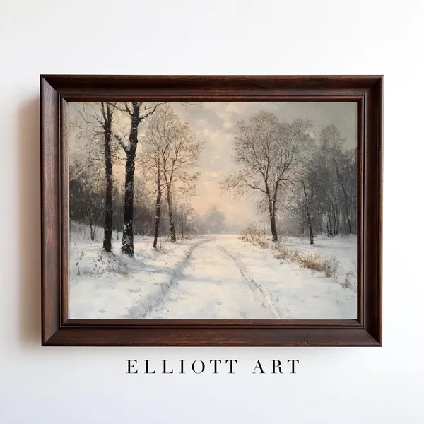 Muted Winter Landscape Forest Christmas Art Print