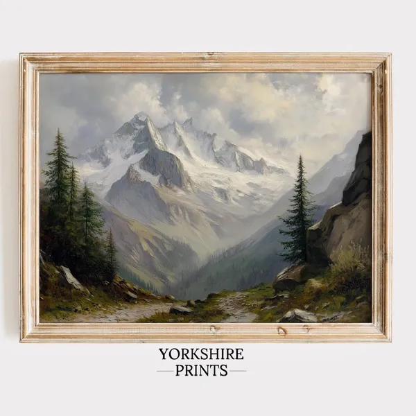 Rustic Mountain Painting, Vintage Landscape Art Print